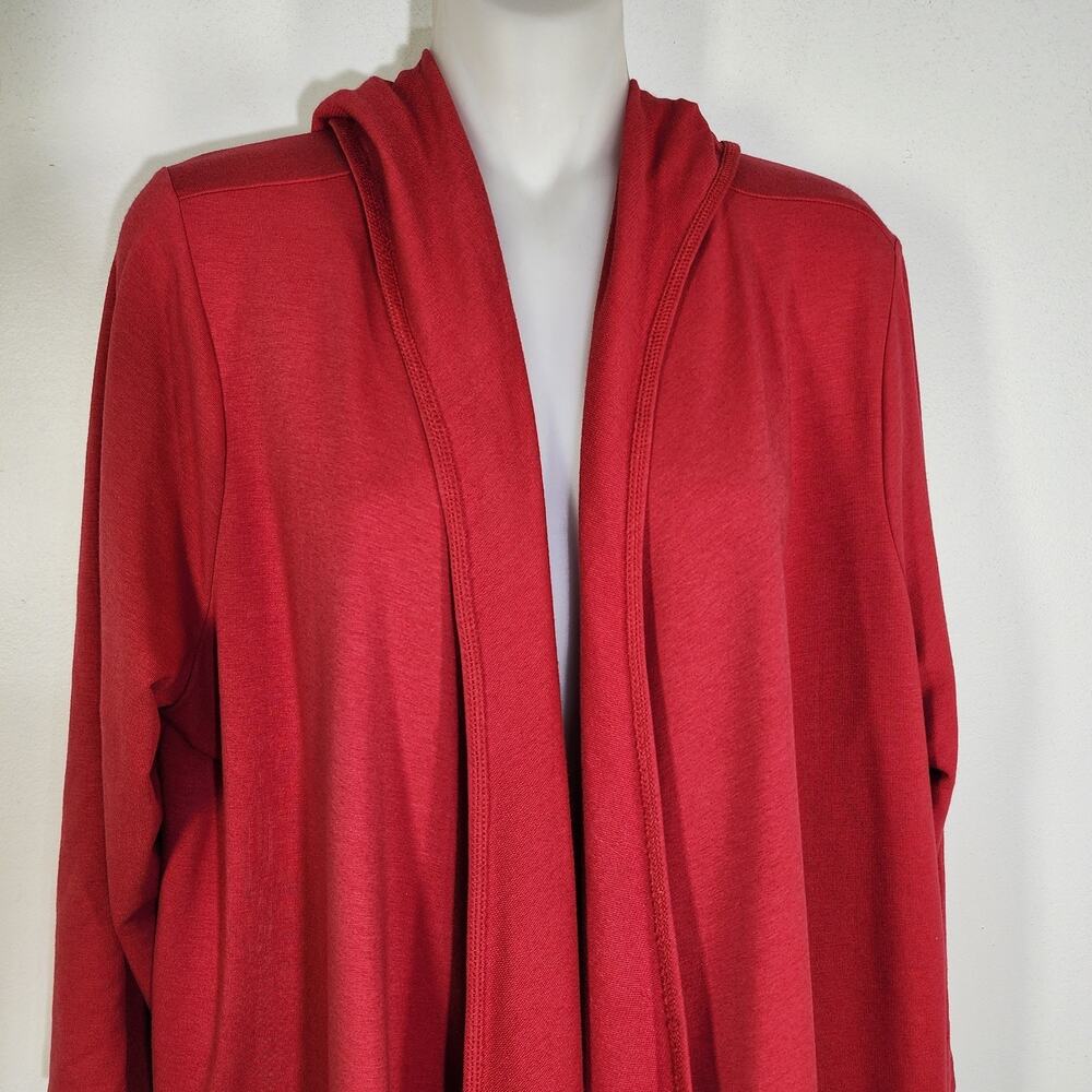 Chicos Zenergy Women’s Sweater Open Cardigan Hooded 3/4 Sleeve Fringe Red Large - Picture 3 of 10